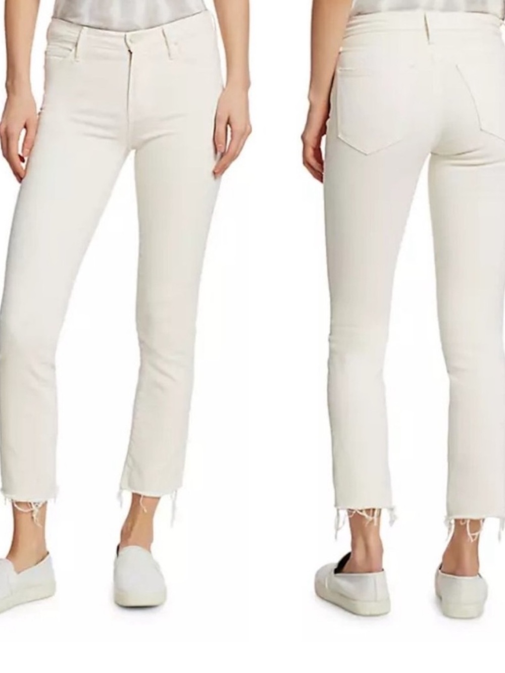 MOTHER denim the rascal crop fray cream puffs size 31 ecru white